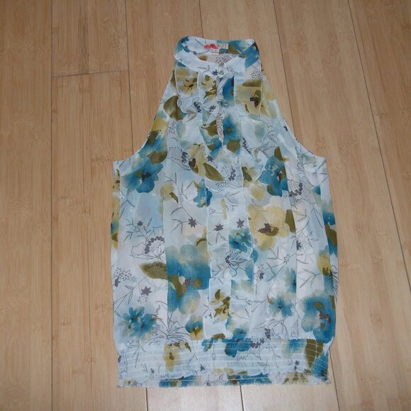 Forever 21 Size S Floral Halter Blouse Shirt Top Boho Peasant Gypsy Ruffled - Picture 7 of 8